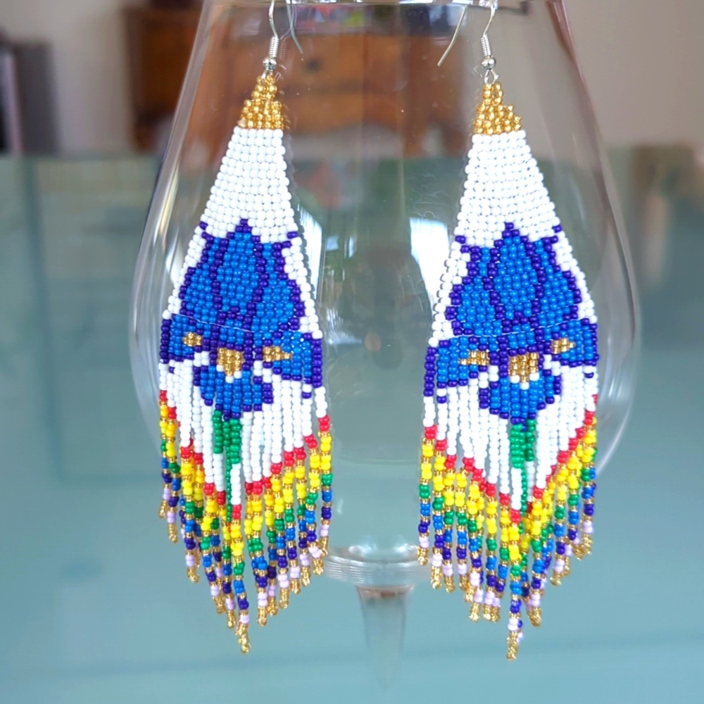Boho Tribal Dangle Floral Beaded Handmade Native American Pierced Earrings